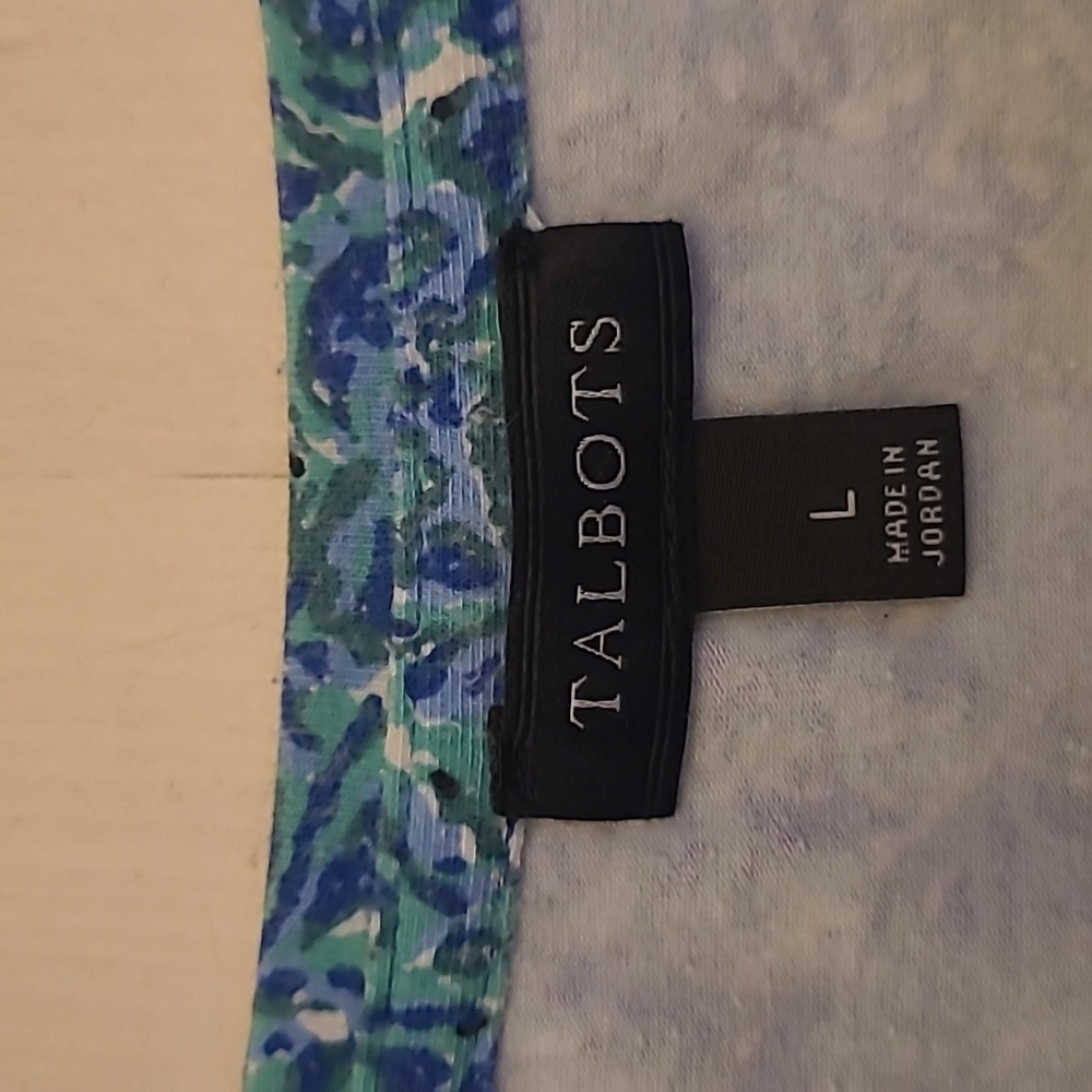 EUC Talbots Blue Patterned Boat Neck Cotton/Modal Blend Top - Picture 4 of 11